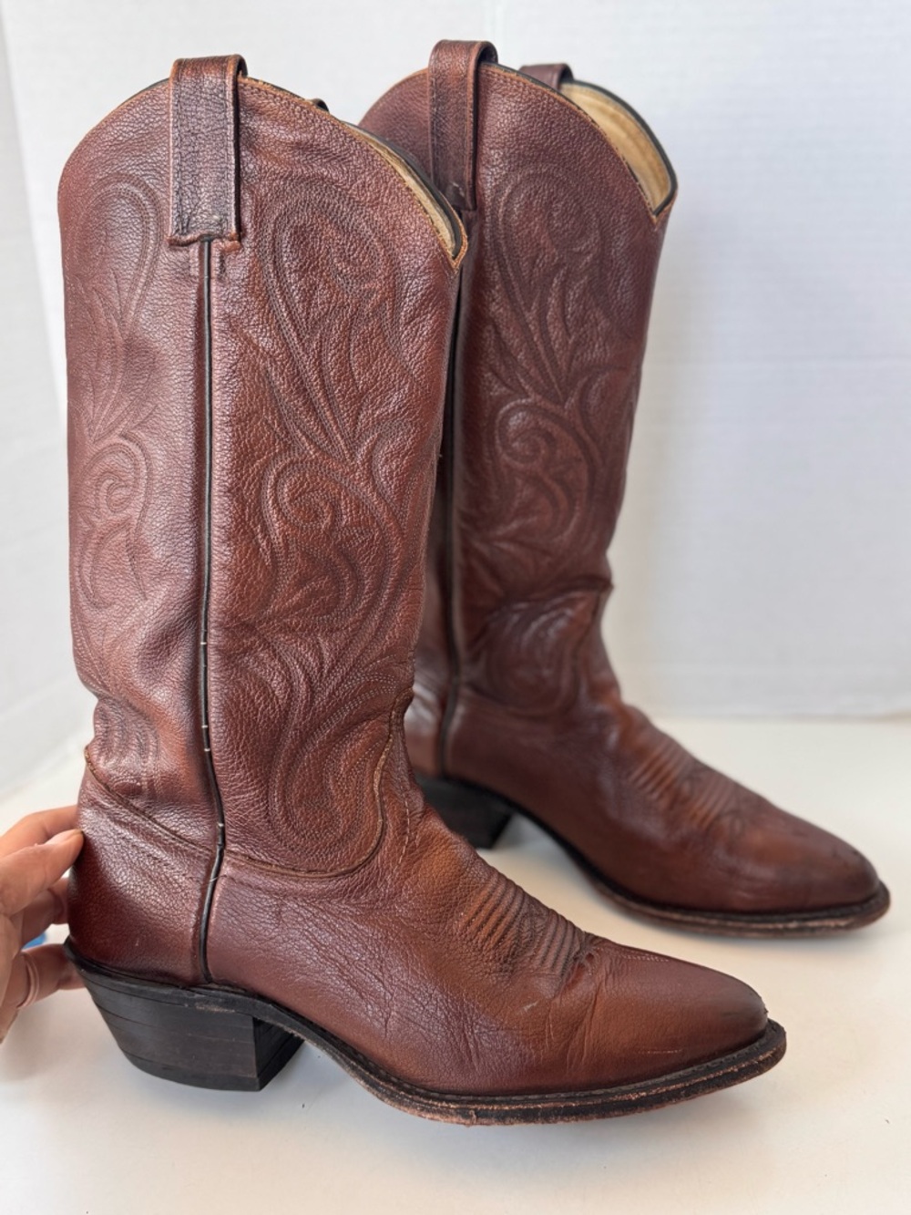 Vintage Dan Post Brown Leather Western Cowboy Boho Festival Rodeo Boots Size 7